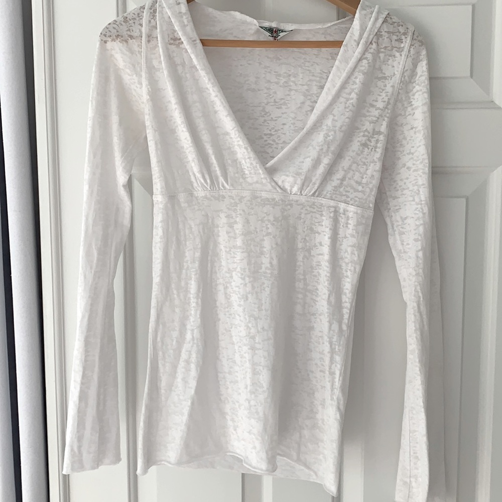 White Burnout Tee v neck hoodie Hard Tail Small